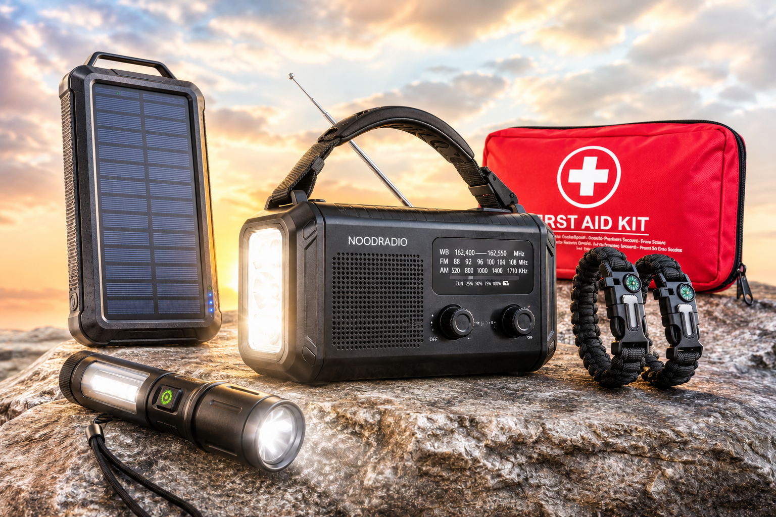 Compleet noodpakket met noodradio, powerbank, zaklamp en EHBO-kit